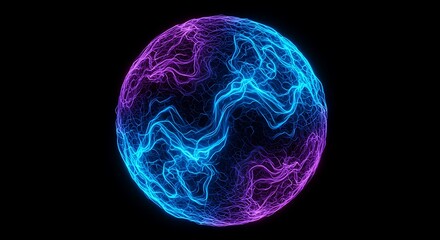 Glowing Blue and Purple Energy Sphere on Black Background Keywords: energy, sphere, glowing