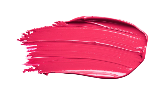 textured abstract raspberry color paint stroke isolated on transparent background, png