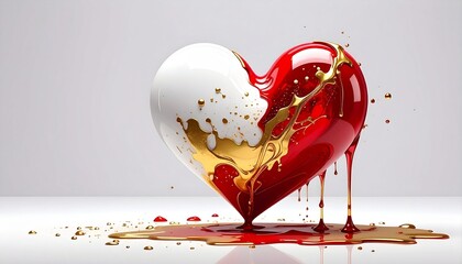 Biało czerwone serce oblane płynnym złotem 