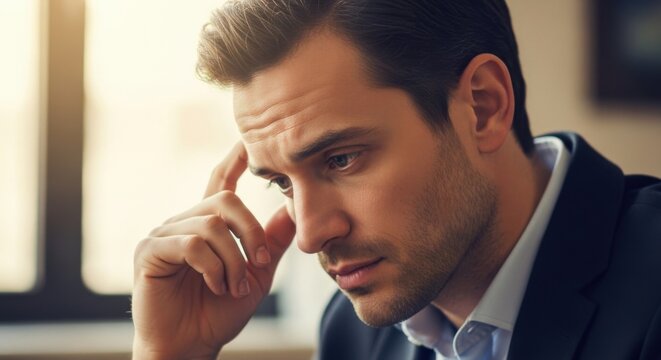 Contemplative professional man deep in thought in a modern office