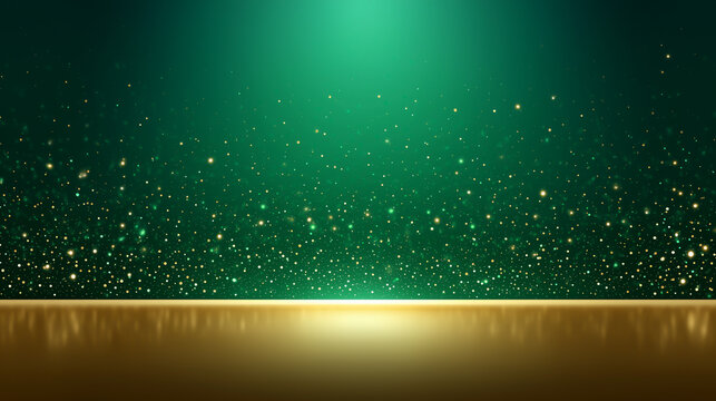 金色とグリーンの空間に光が広がる落ち着きと高級感のある背景素材