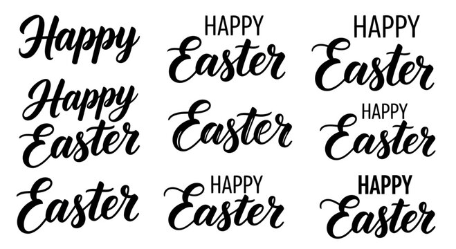 Happy easter greeting card with elegant script font designs in black color - Powered by Adobe