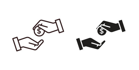 Hand money exchange icon symbol. Vector EPS 10. line and glyph icon