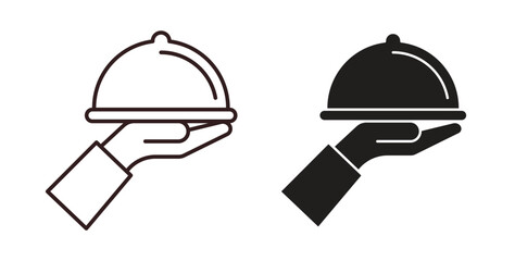 Hand holding tray icon symbol. Vector EPS 10. line and glyph icon