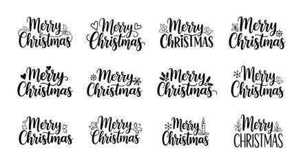 Merry christmas typography design with various handwritten styles and festive lettering