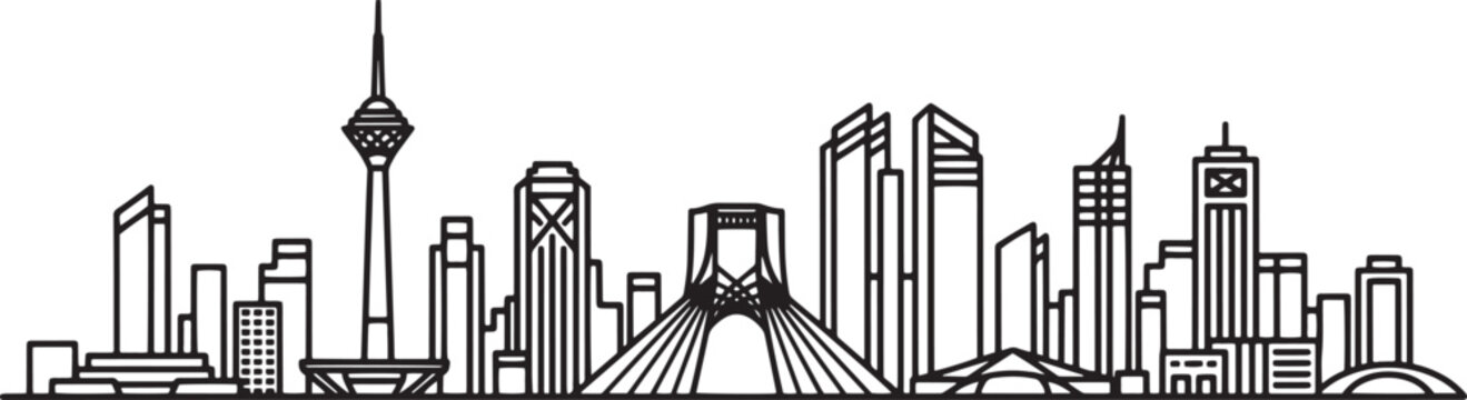Cityscape of tehran iran silhouette urban skyline with architecture vector drawing