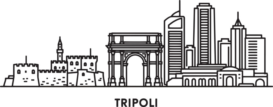 Cityscape of tripoli libya silhouette urban skyline with architecture vector drawing
