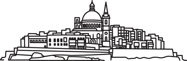 Drawing of Valletta skyline Line art Landmark Architecture cityscape Capital city Malta