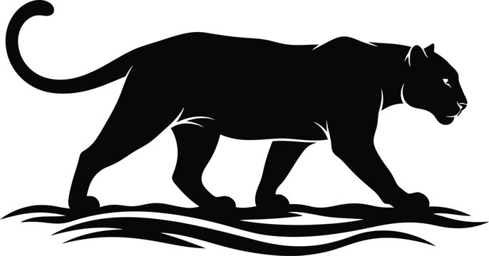 Black panther silhouette walking on water vector illustration graphic design