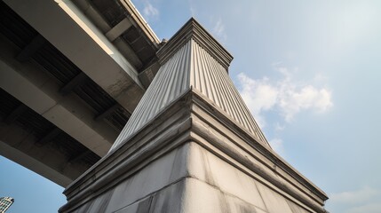 nationalizing. Massive bridge pillar supporting elevated roadway with architectural detail in daylight. real-estate listings.