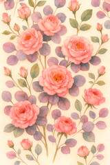 watercolor. pattern of delicate roses.
