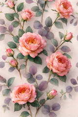 watercolor. pattern of delicate roses.