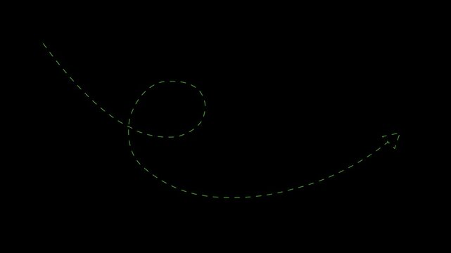 Green dashed line forming a spiral on a black background abstract blue