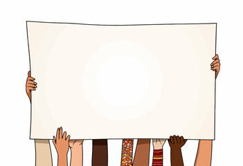 Diverse Hands Collaboratively Holding a Blank Canvas Symbolizing Unity and Creative Potential with Space for Customized Messages or Artwork
