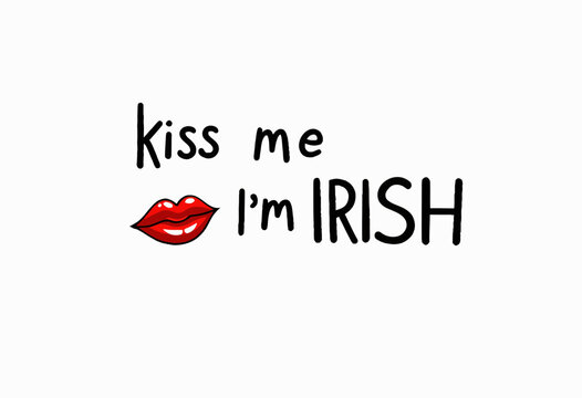 Playful Vintage Design with Red Lips and Text Emphasizing Irish Identity and Heritage in Whimsical Style