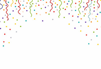 Vibrant Celebration Background with Colorful Confetti and Streamers on White Backdrop for Festive Events and Joyful Occasions