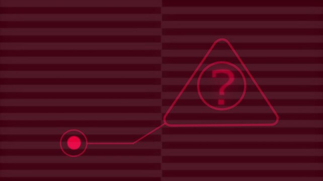 Dark red striped background with a red question mark warning icon and data line abstract alert