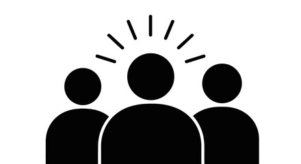 Illustration of three people, one with radiating lines above their head, symbolizing an idea.