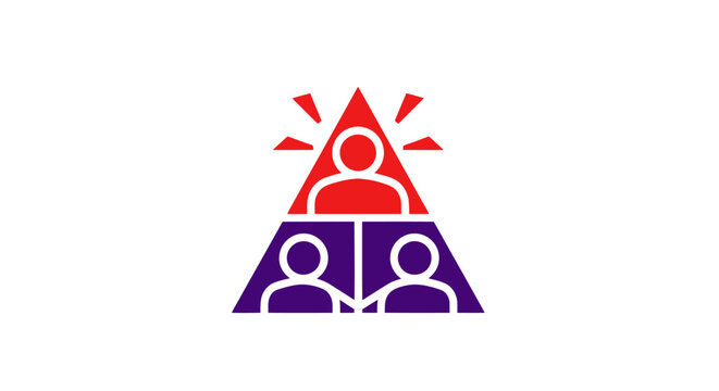 A stylized pyramid graphic representing a hierarchical team structure with a leader at the top.