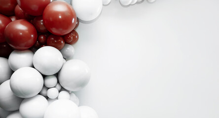 Minimalist balloon decoration with red and white balloons arranged on the left side over a clean white background, creating elegant space for text and festive design layouts.