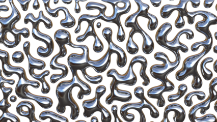 3D Chrome Liquid Pattern Texture – Abstract Metallic Fluid Surface, Organic Droplet Shape Background, Reflective Silver Mercury Style Seamless Design