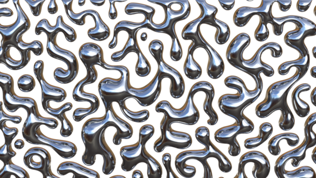 3D Chrome Liquid Pattern Texture – Abstract Metallic Fluid Surface, Organic Droplet Shape Background, Reflective Silver Mercury Style Seamless Design