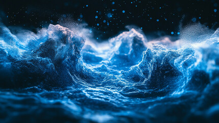 Blue fireworks burst along the edge of a dark sky creating a dramatic frame of light energy celebration and contrast with vivid sparks and glowing motion
