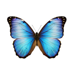 Fototapeta premium Vibrant blue morpho butterfly with detailed wing patterns and black spots isolated on a transparent background