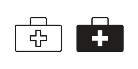 Obraz premium First aid kit icon doodle set. editable outline stroke vector eps