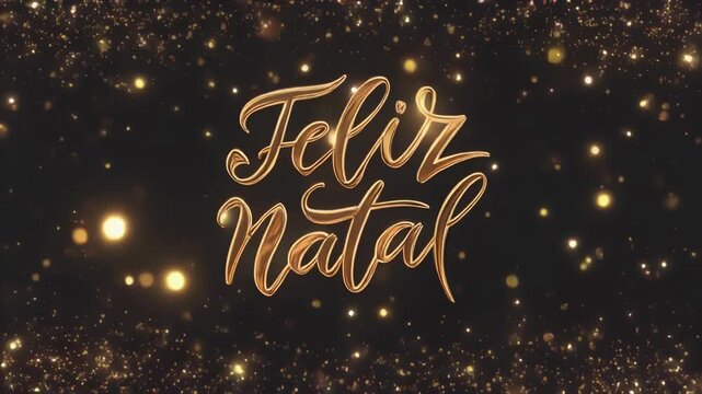 Golden 'Feliz Natal' Wishes Sparkling Elegantly on Black Background - Perfect for Festive Greetings and Holiday Season Celebrations and Joyful Occasions
