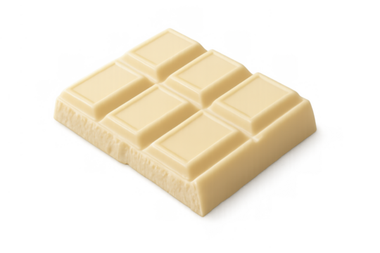 White chocolate bar with individual squares, sweet dessert food, snack, confectionery treat, cocoa butter product, delicious indulgence on transparent background
