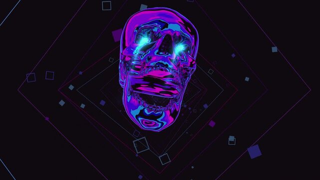VL loop Neon Gaze - A vibrant, stylized skull is rendered with glowing neon contours