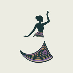 Dancing Woman Silhouette with Folkloric Decorative Skirt