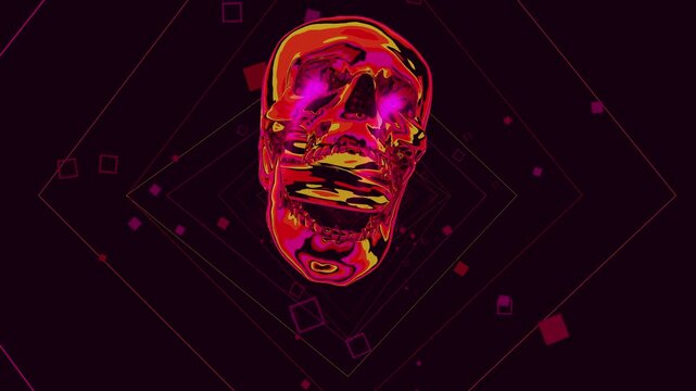 VL loop Neon Gaze - A vibrant, stylized skull is rendered with glowing neon contours