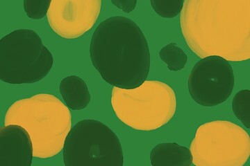 Abstract Playful Green Background with Hand-Painted Yellow and Dark Green Irregular Brush Strokes