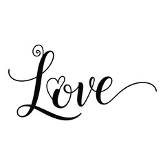 Elegant handwritten calligraphy word love with a heart symbol