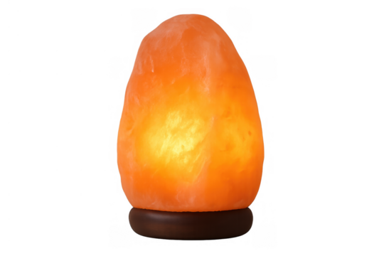 Himalayan salt lamp emits a soft, warm orange light from rock salt, creating a peaceful, relaxing atmosphere on transparent background