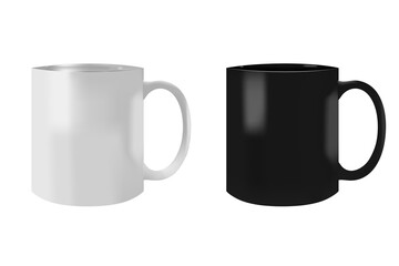 Two Ceramic Mugs, White And Black, Side By Side For Contrast In A Clean Studio Setting.
