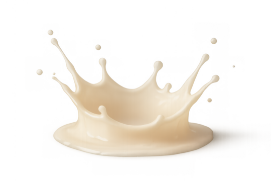 Milk or cream splash forming a crown shape with falling drops on transparent background, dairy beverage pouring