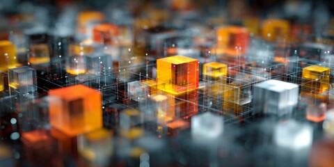 Colorful 3D Cubes and Network Connections Creating a Digital Landscape Illustration of Data and Technology Concepts