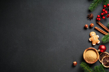 Christmas food and ingredients for cooking at black.