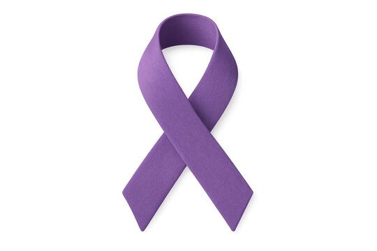 Purple awareness ribbon symbolizing support for causes like epilepsy, lupus, fibromyalgia, or pancreatic cancer, transparent background