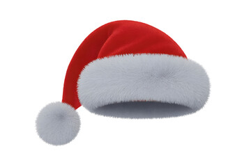 Festive santa hat with white fur trim on a clean black studio background on transparent background