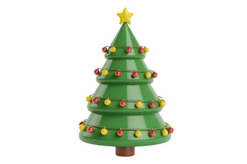 Stylized christmas tree with ornaments and star topper on transparent background