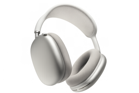 Wireless over-ear headphones in silver color on transparent background for immersive audio experience