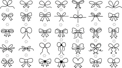 PRibbon Bow Line Icons Set – Decorative Vector Collectionrint