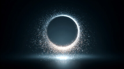 A minimal glowing circle with soft white sprinkles and a subtle light aura, floating on a dark transparent background for elegant, futuristic, or cosmic-themed designs.