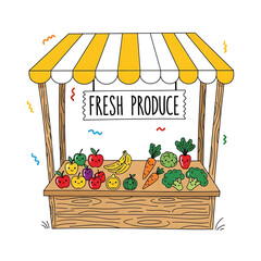Fresh produce stand with colorful fruits and vegetables on display  