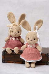 Handmade crocheted bunny toy, amigurumi. Handamde stuffed toys.