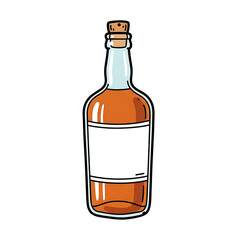 Brown glass bottle with cork and blank label for beverage branding  